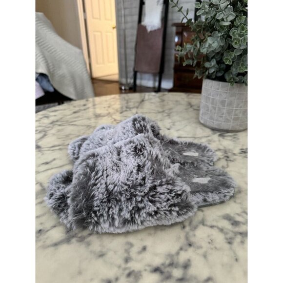Stars Above Women's Gray Fuzzy Open Toe Slip-On Slippers Womens Size US 7-8 - Picture 3 of 5